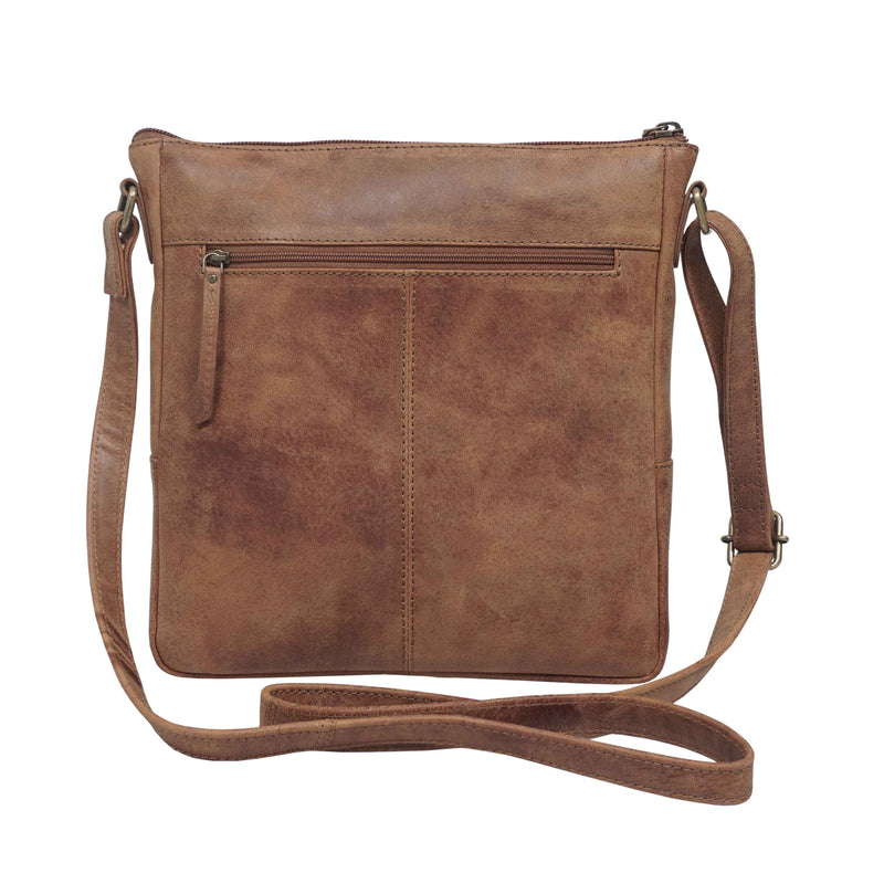 'AGATHA' Distressed Tan Vintage VT Real Leather Crossbody Bag