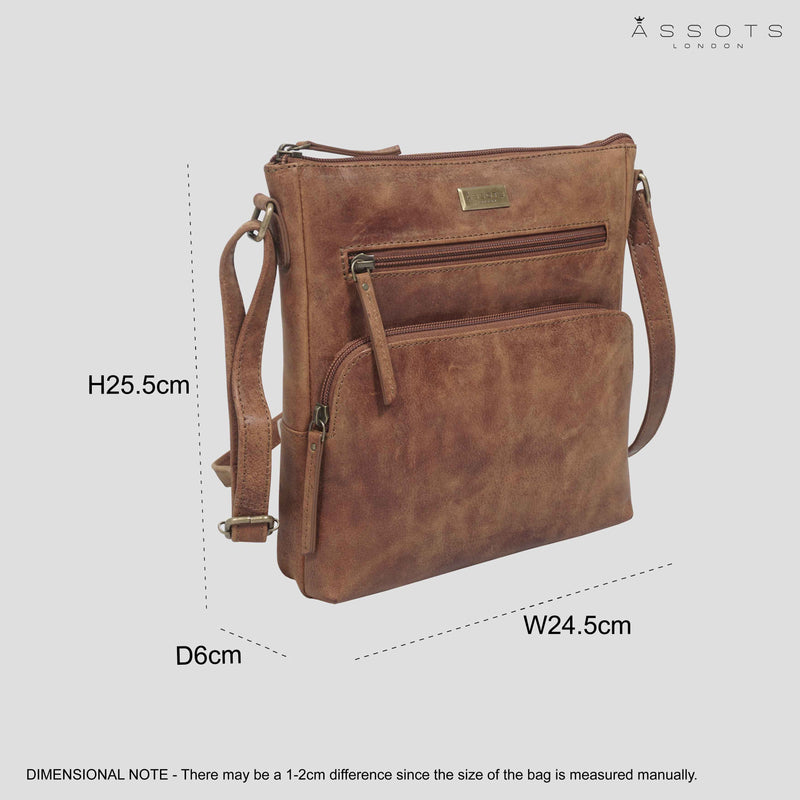 'AGATHA' Distressed Tan Vintage VT Real Leather Crossbody Bag