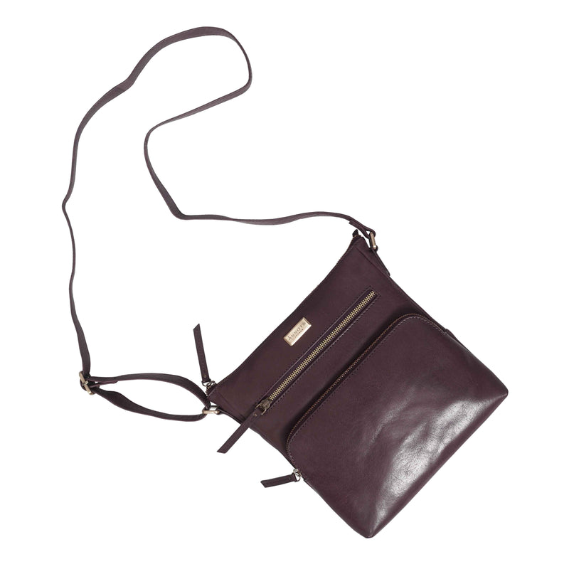 'AGATHA' Plum Vintage Polished VT Real Leather Crossbody Bag