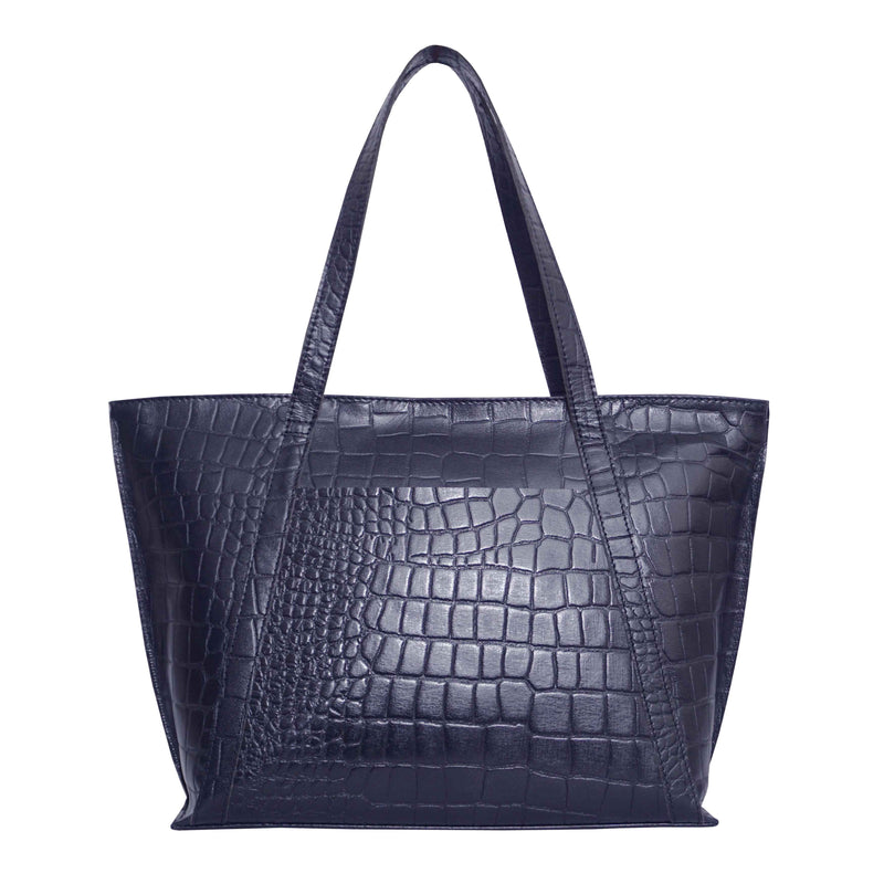 'AGNES' Navy Croc Real Leather Designer Tote Bag