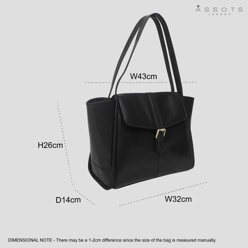 'ALANNAH' Black Real VT Polished Leather Large Tote Bag