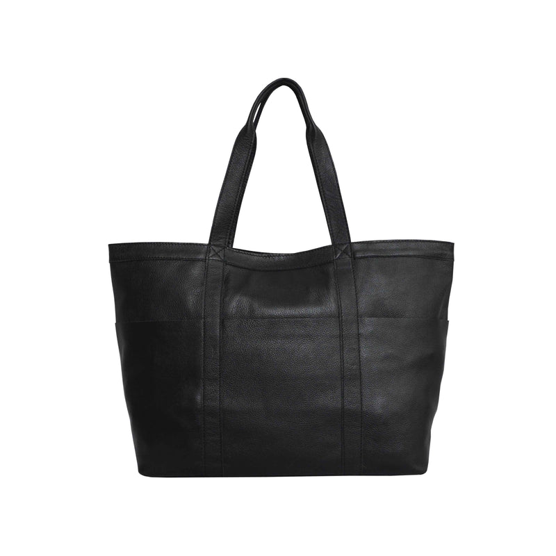 'ALICE' Black Semi Soft Full Grain Oversized Leather Shopper Bag