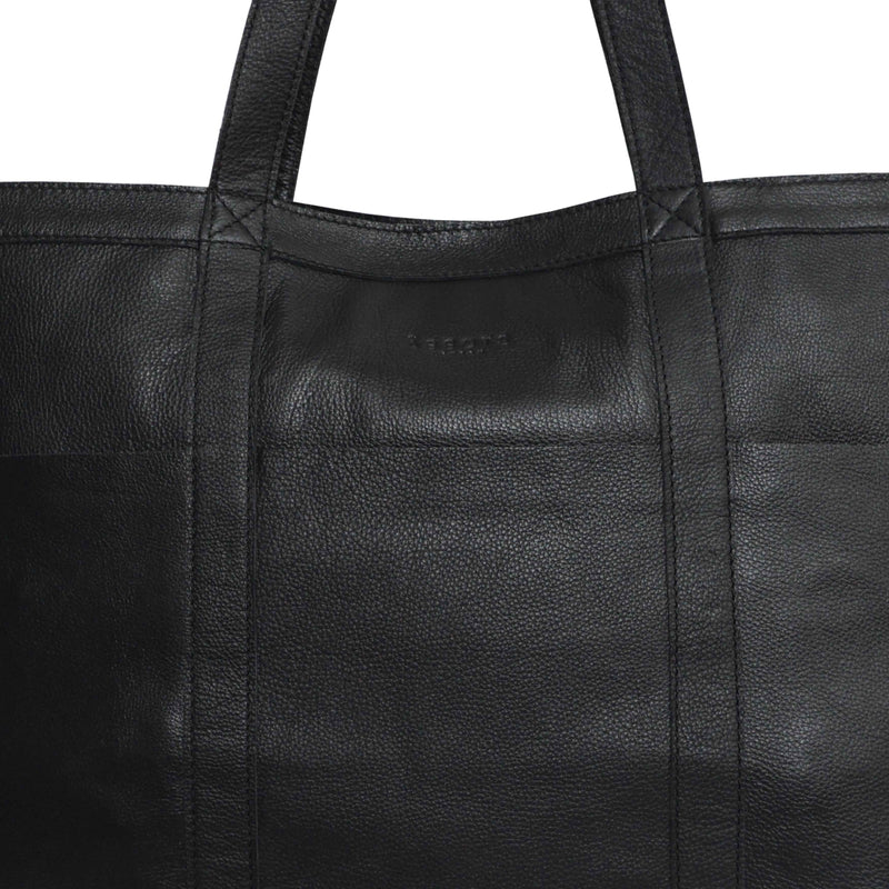 'ALICE' Black Semi Soft Full Grain Oversized Leather Shopper Bag