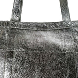 'ALICE' Silver Metallic Semi Soft Full Grain Oversized Leather Shopper Bag