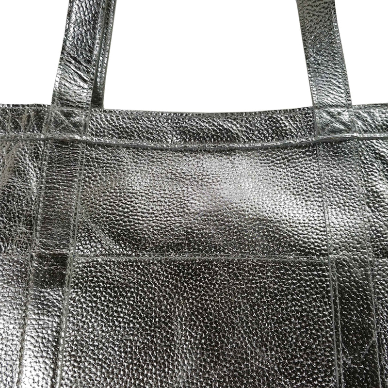 'ALICE' Silver Metallic Semi Soft Full Grain Oversized Leather Shopper Bag