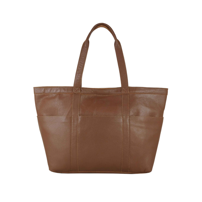 'ALICE' Tan Semi Soft Full Grain Oversized Leather Shopper Bag