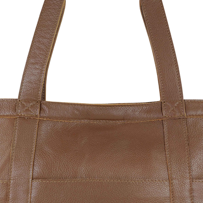 'ALICE' Tan Semi Soft Full Grain Oversized Leather Shopper Bag