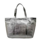 'ALICE' Silver Metallic Semi Soft Full Grain Oversized Leather Shopper Bag