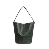 'AMELIA' Khaki Real Croc Leather Large Capacity Bucket Bag