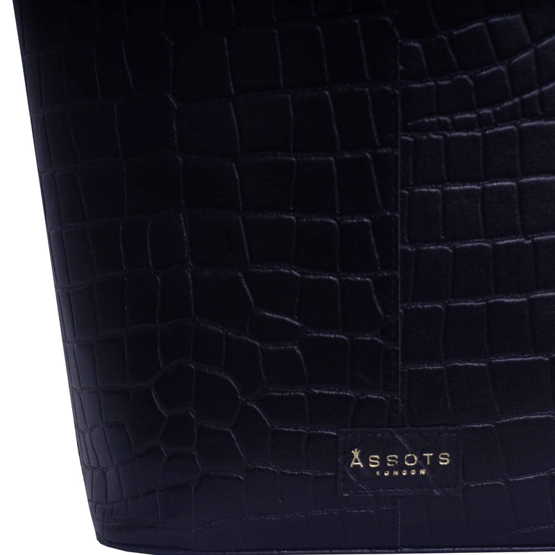 'AMELIA' Navy Real Croc Leather Large Capacity Bucket Bag