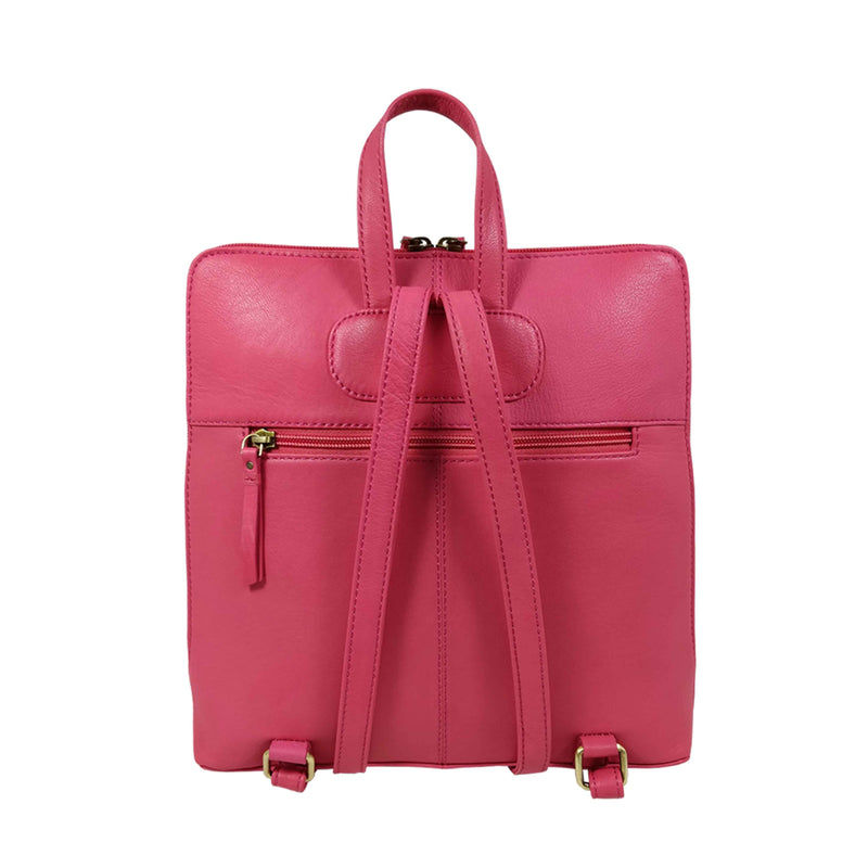'Apple' Coral Pink Two Way Zip Top Full Grain Leather Backpack