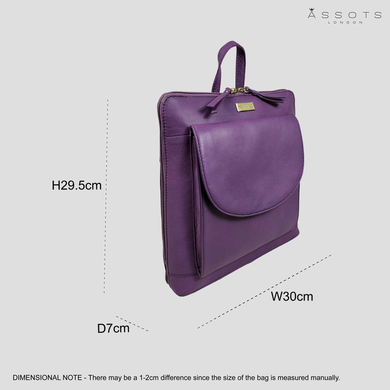 'Apple' Purple Two Way Zip Top Full Grain Leather Backpack