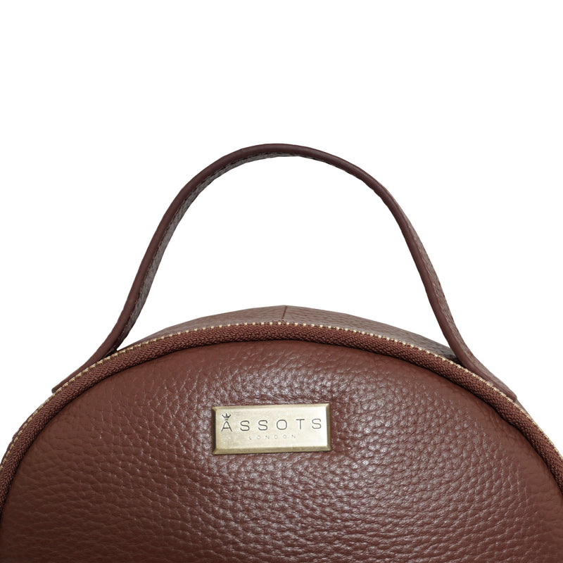 'Betty' Tan Zip Top Mini Pebble Grain Leather Backpack