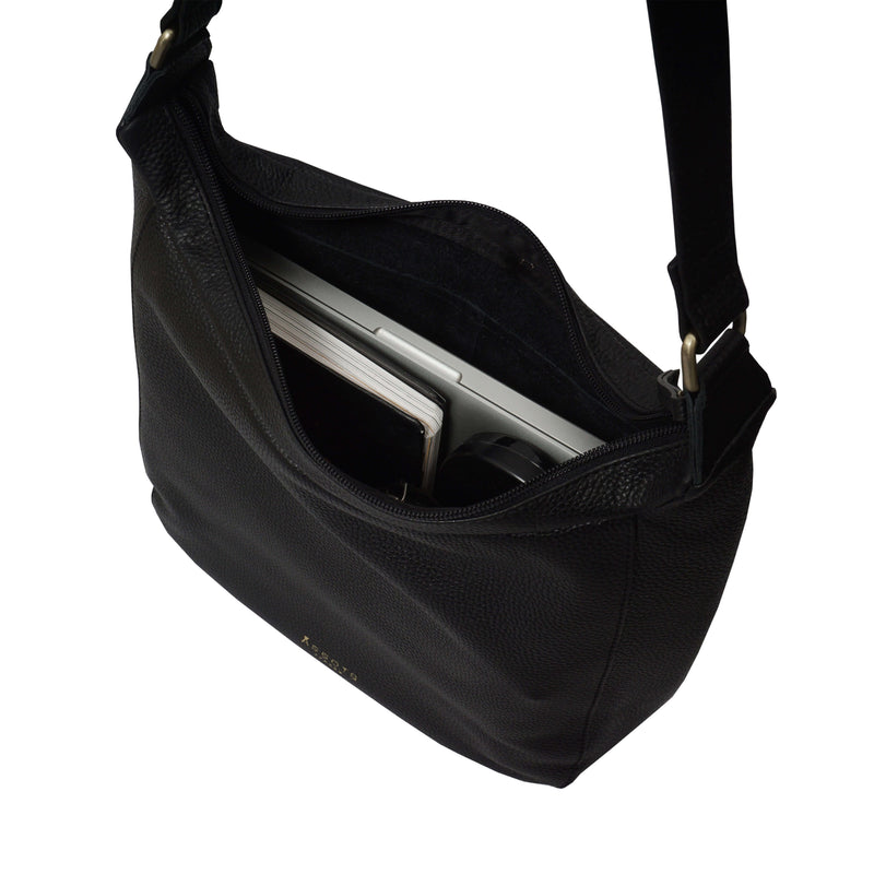 'BIANCA' Black Pebble Grain Leather Slouchy Hobo Bag