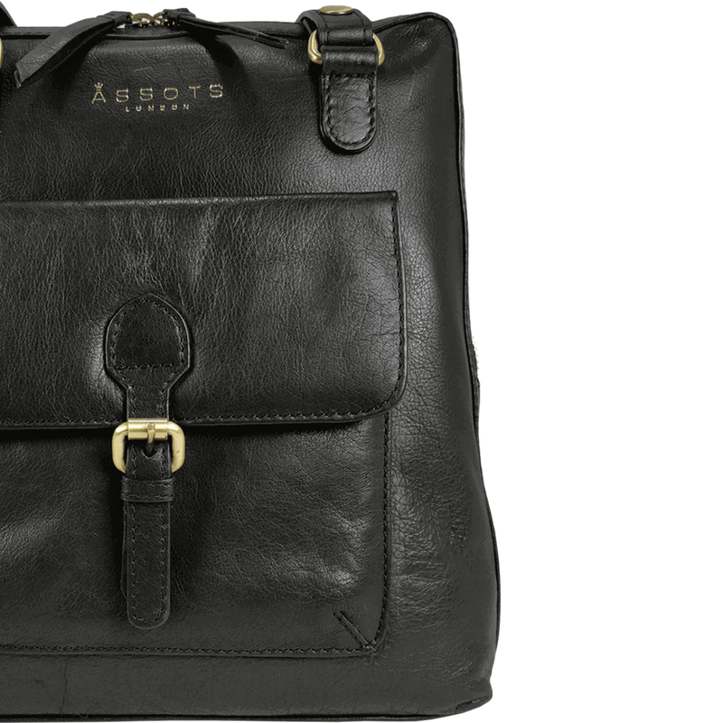 'BRENT' Black Full Grain Leather Zip Around Backpack