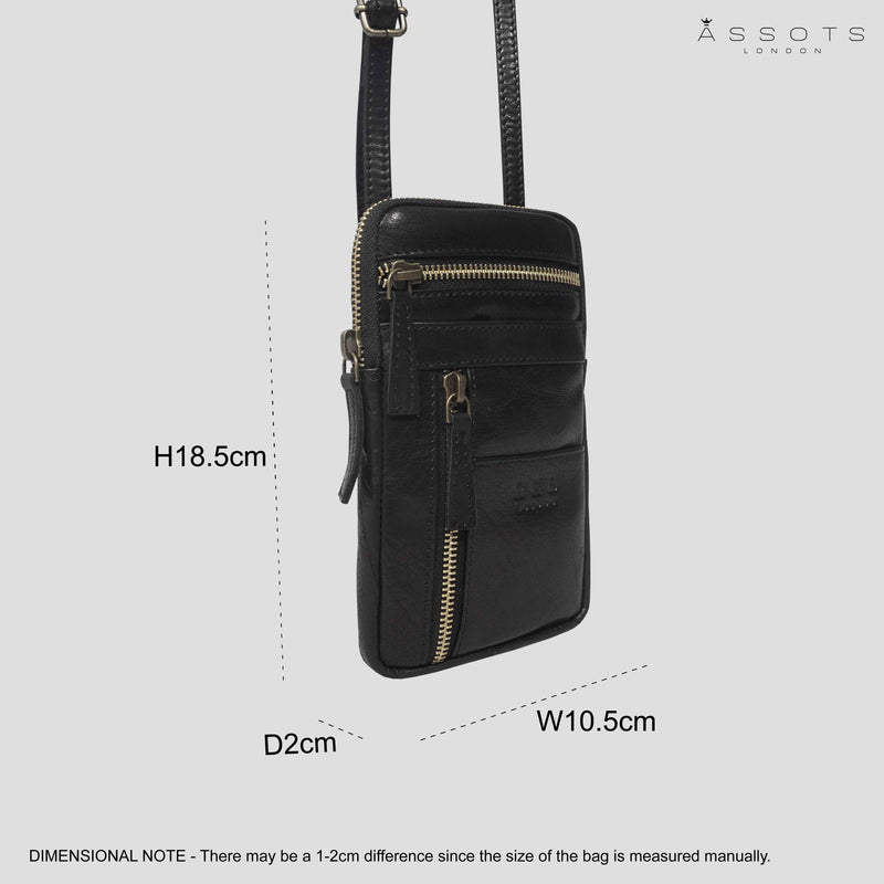 'BROOKE' Black Polished VT Real Leather Mobile Phone Crossbody Bag