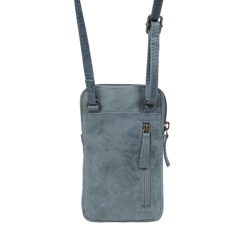 'BROOKE' Denim Distressed Real Leather Mobile Phone Crossbody Bag