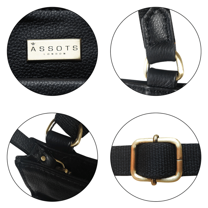 'BRYN' Black Nappa Pebble Grain Leather Crossbody Bag