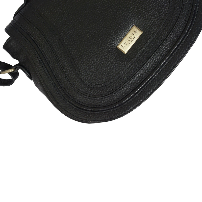 'CARMEL' Black Real Leather Shoulder Crossbody Bag