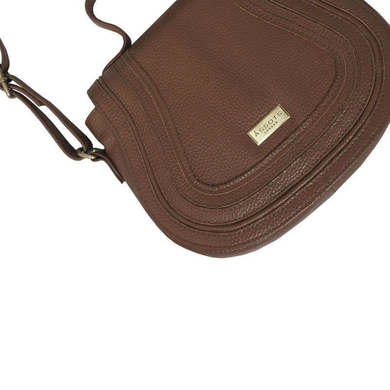 'CARMEL' Tan Real Leather Shoulder Crossbody Bag
