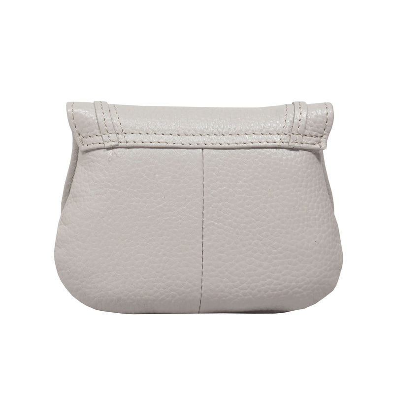 'CARMEL' Light Grey Soft Pebble Grain Real Leather Flapover Purse Wallet