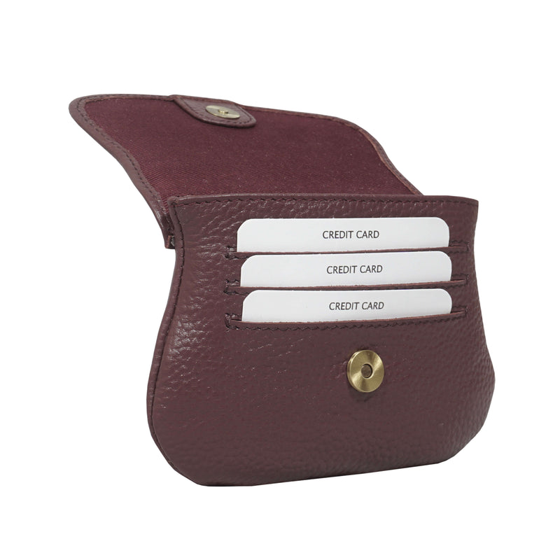 'CARMEL' Maroon Red Soft Pebble Grain Real Leather Flapover Purse Wallet