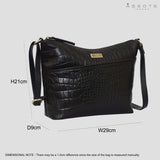 'CAROL' Black Croc Real Leather Designer Crossbody Shoulder Bag