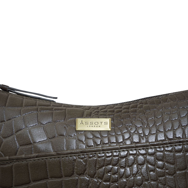 'CAROL' Olive Green Croc Real Leather Designer Crossbody Shoulder Bag
