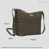 'CAROL' Olive Green Croc Real Leather Designer Crossbody Shoulder Bag