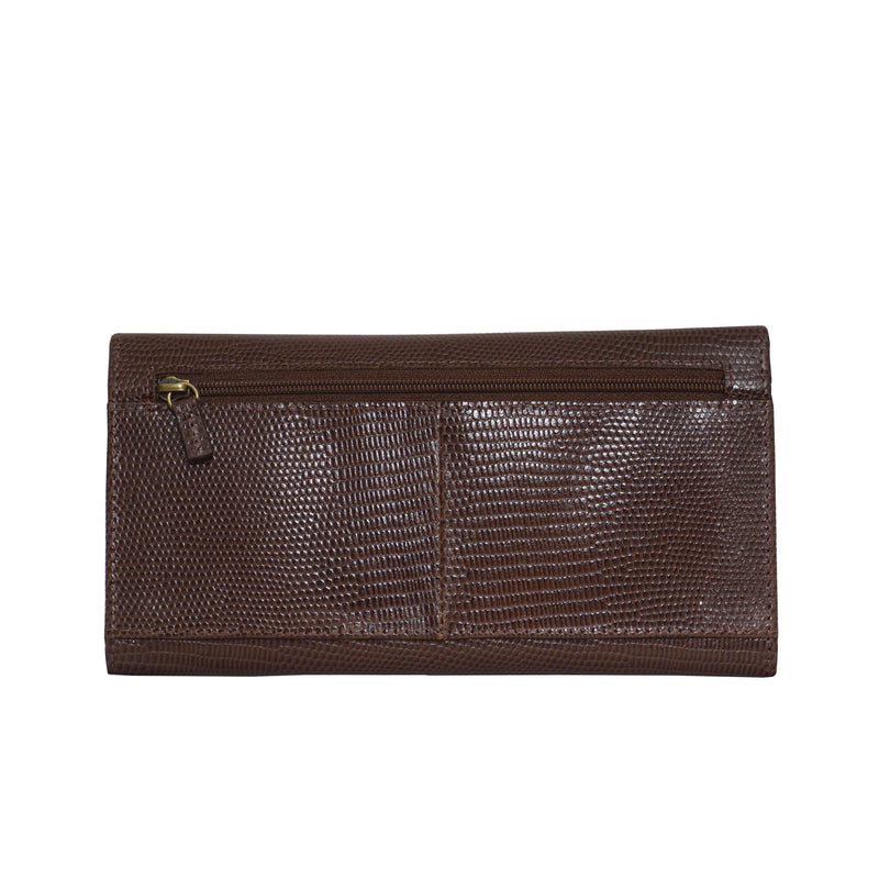 'CLAIRE' Brown Lizard Leather Flap Over Purse