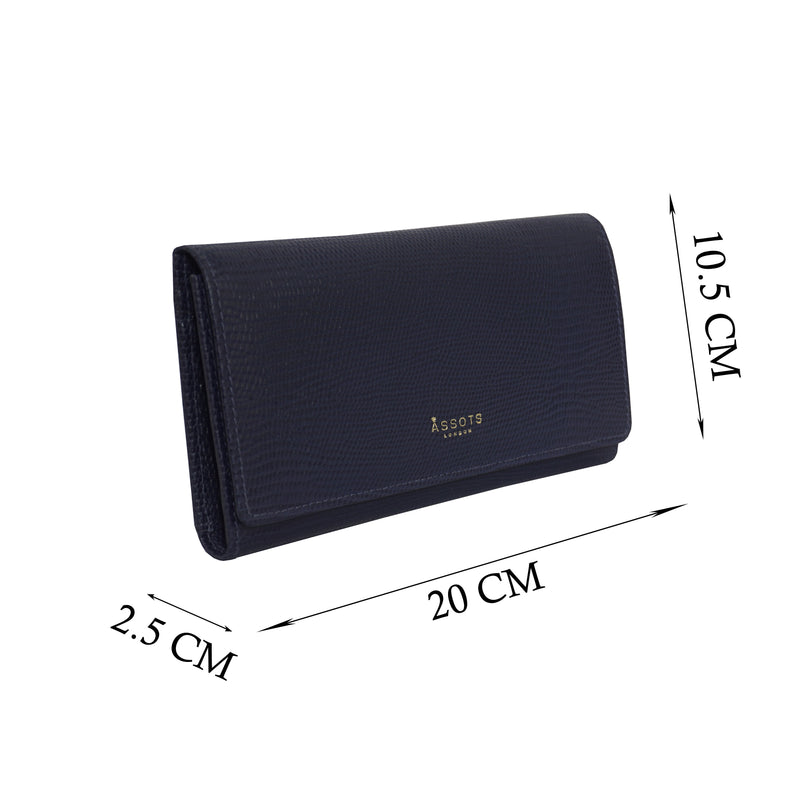 'CLAIRE' Navy Lizard Designer Leather Flap Over Purse