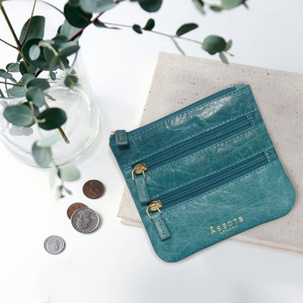 'LAURA' Ocean Blue Soft Small Zip Top Leather Coin Purse