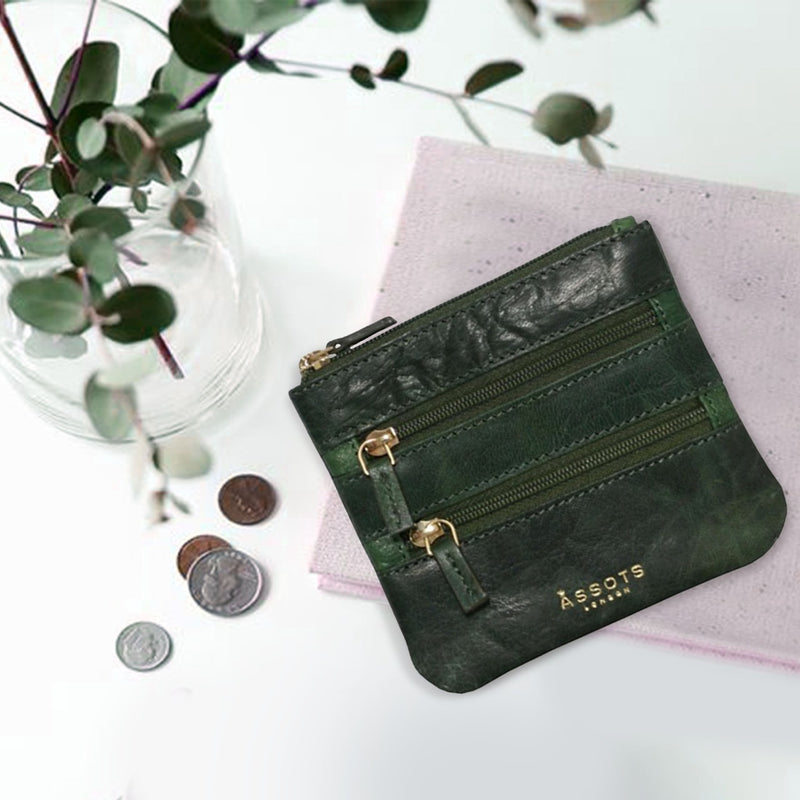 'LAURA' Tree Top Green Soft Small Zip Top Leather Coin Purse