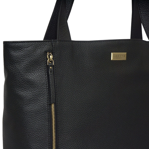 'CORDER' Black Pebble Grain Real Leather Oversized Tote Bag