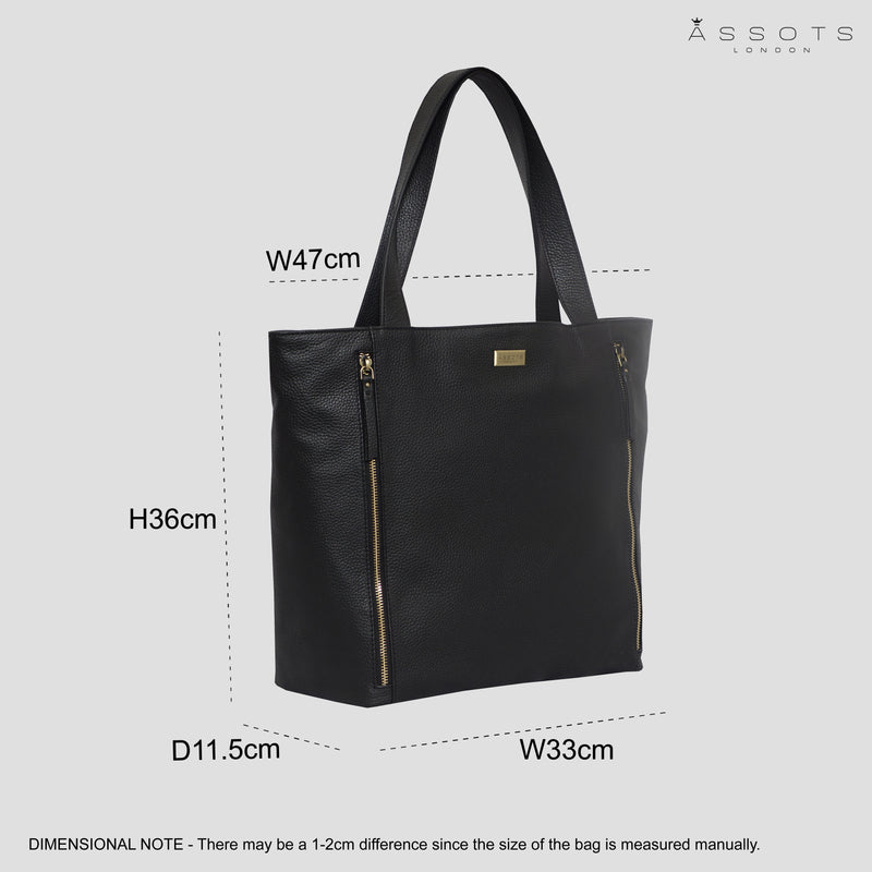CORDER' Black Pebble Grain Soft Real Leather Oversized Tote Bag