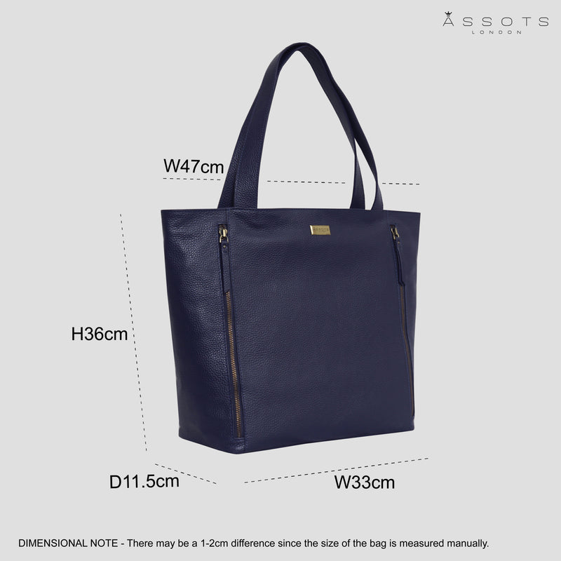 'CORDER' Navy Pebble Grain Real Leather Oversized Tote Bag