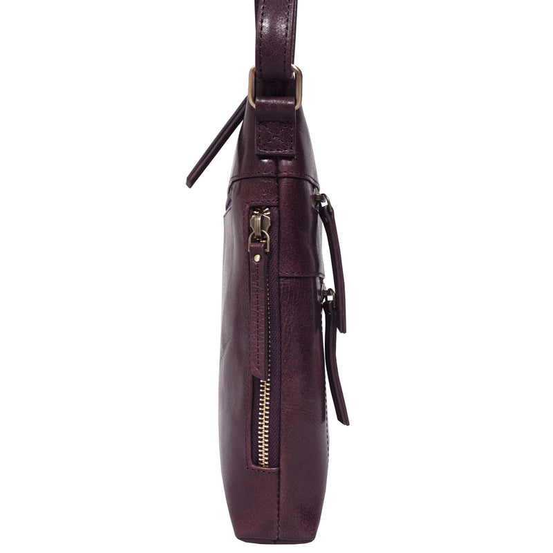 'CORI' Plum Waxy VT Vintage Real Leather Crossbody Bag