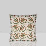 Handmade Floral Embroidered Cotton Cushion Cover (Green & Brown)