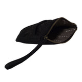'DARCY' Black Pleated Snake Print Real Leather Wristlet Pouch