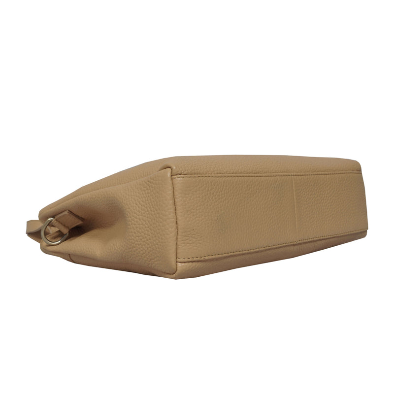 'DEBRA' Camel Pebble Grain Real Leather Crossbody Shoulder Bag