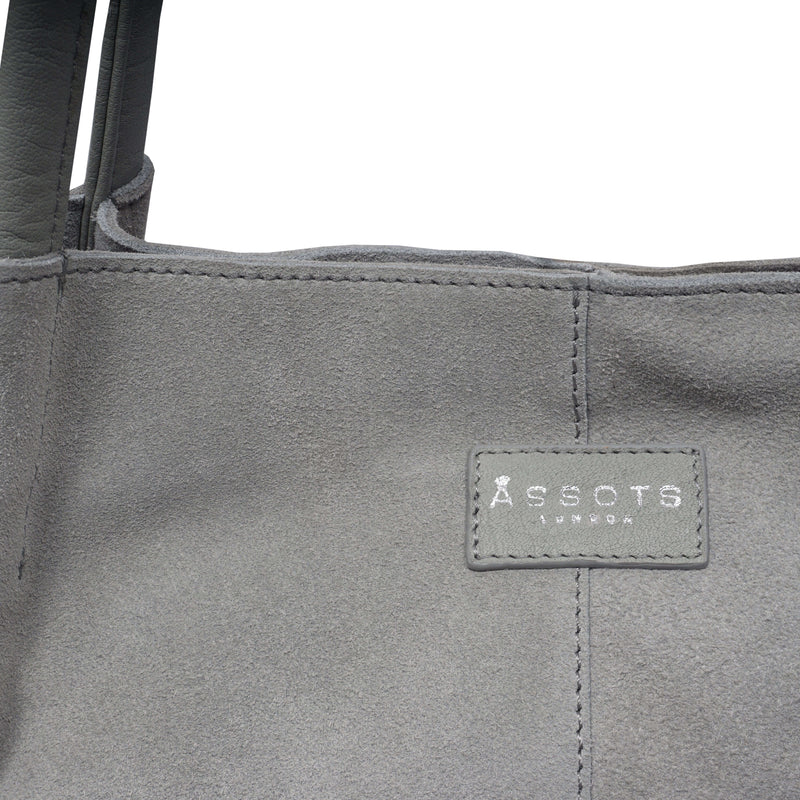 'DONNA' Grey and Metallic Silver Real Leather Unlined Designer Shopper Bag