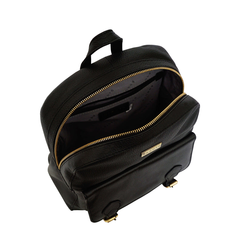 'ELDON' Black Pebble Grain Leather Zip Top Large Laptop Backpack