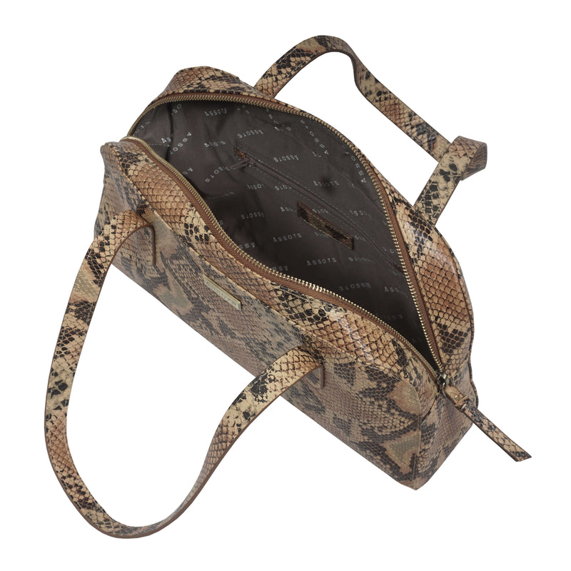 'ELEANOR' Tan Snake Print Real Leather Shoulder Bag