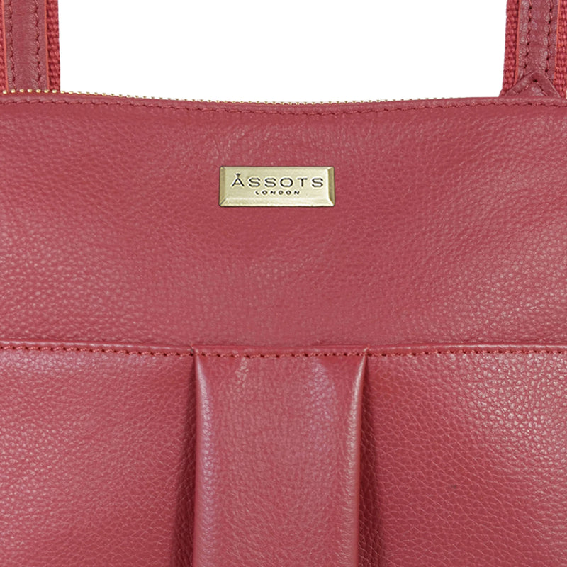 'ELSIE' Paprika Red Pebble Grain Leather Zip Top Crossbody Bag