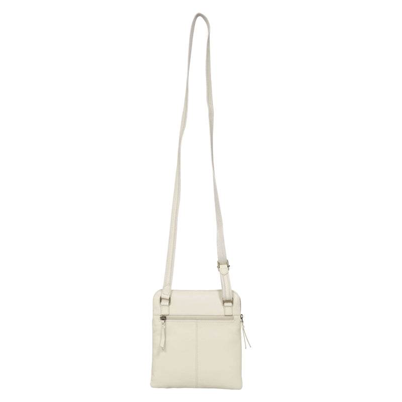 'ELSIE' Cream Pebble Grain Leather Zip Top Crossbody Bag