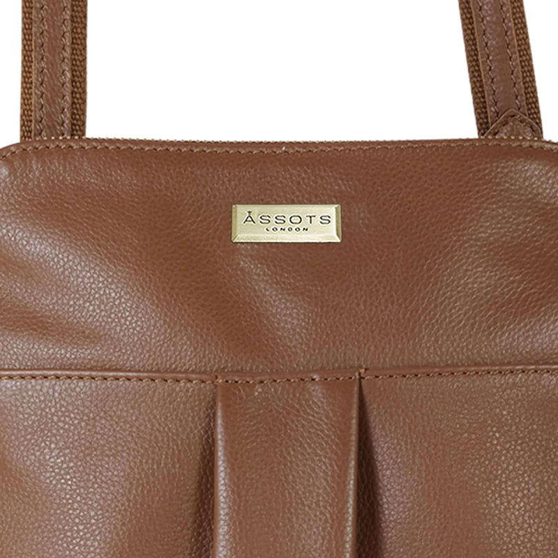 'ELSIE' Tan Pebble Grain Leather Zip Top Crossbody Bag