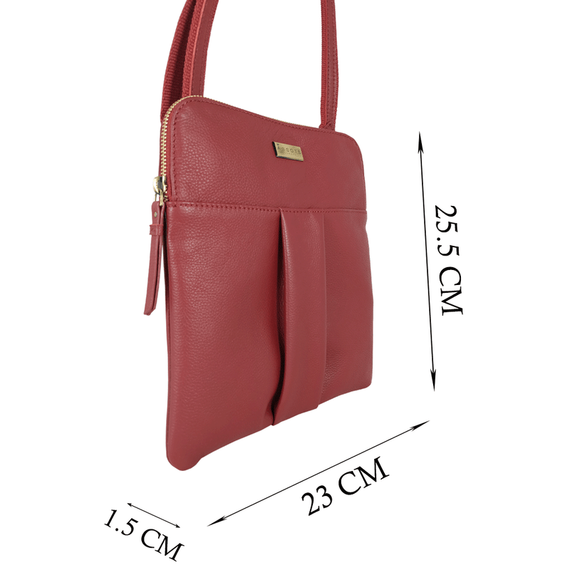 'ELSIE' Paprika Red Pebble Grain Leather Zip Top Crossbody Bag