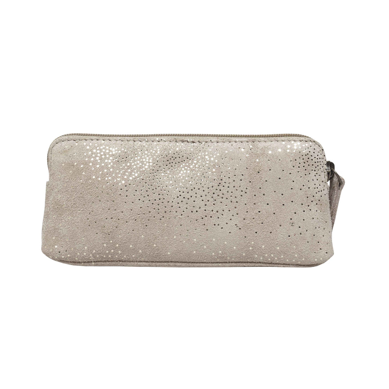 'EMILY' Small Beige & Yellow Gold Sparkle Leather MakeUp Bag