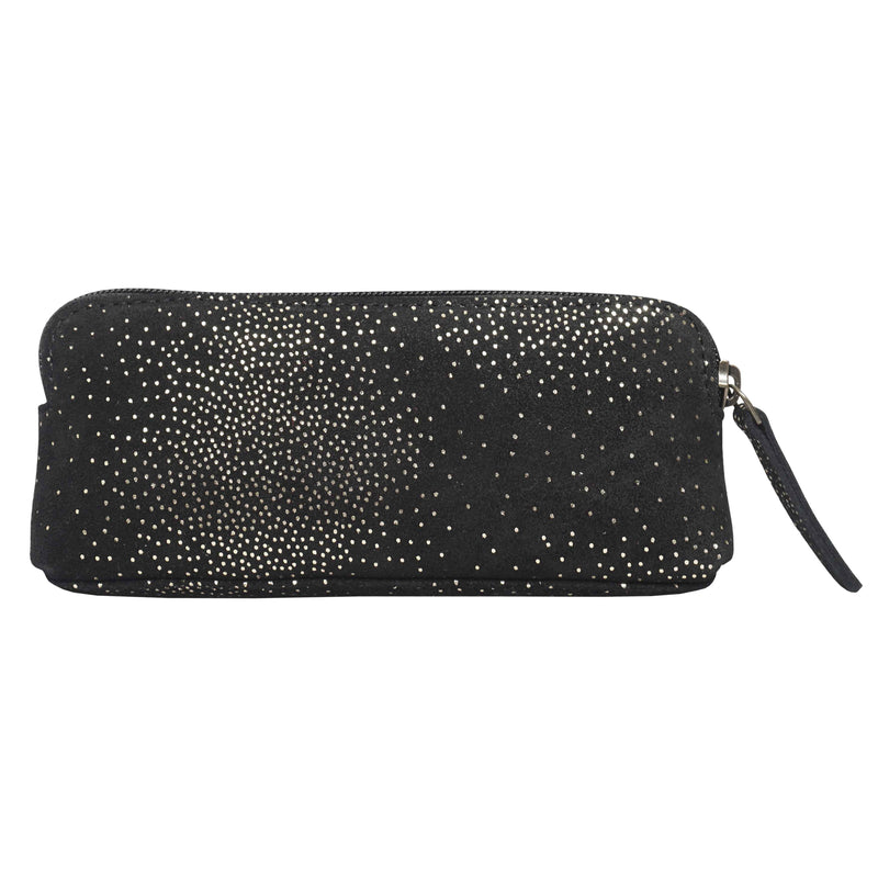 'EMILY' Small Black & Yellow Gold Sparkle Leather MakeUp Bag