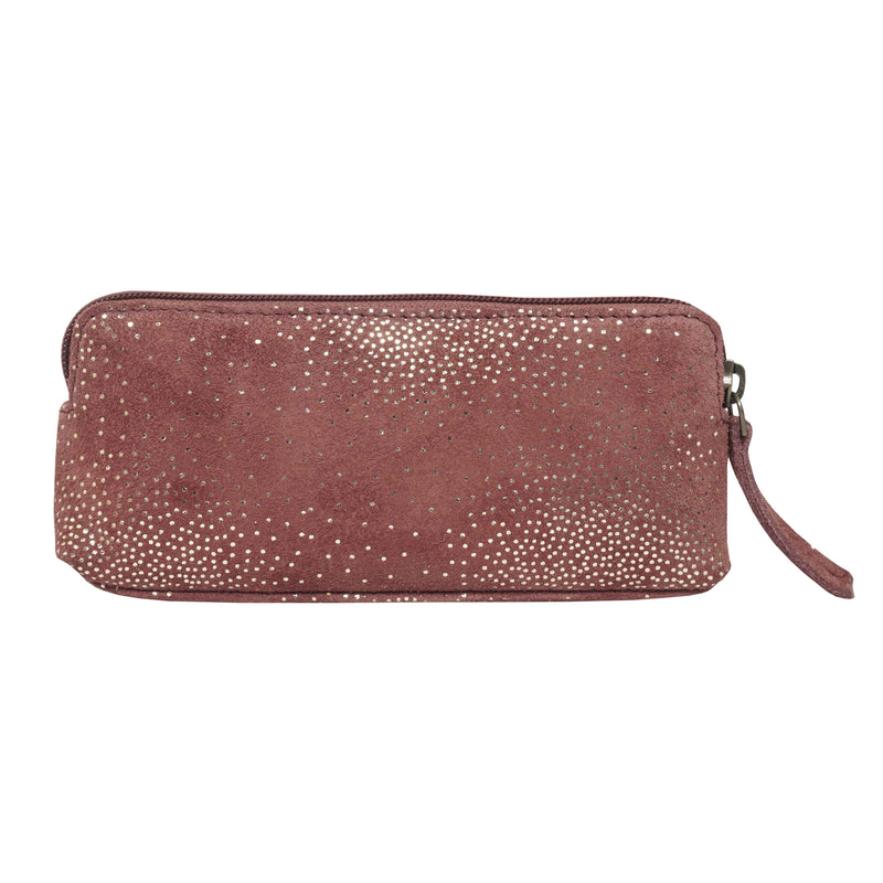 'EMILY' Small Maroon Red & Yellow Gold Sparkle Leather MakeUp Bag